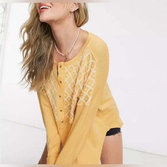 Free People Henley Embroidered Long Sleeve - Picture 5 of 13